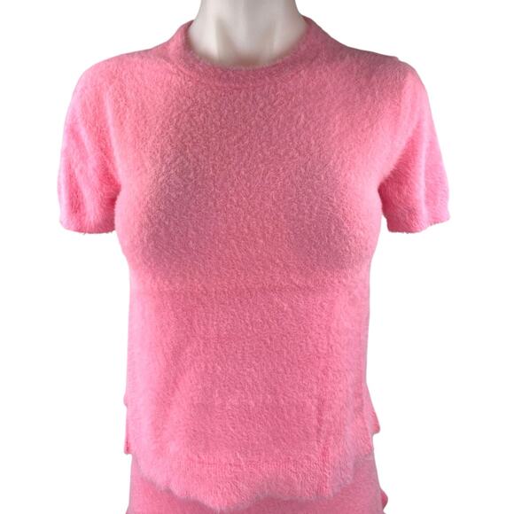 ASOS Pink Fleece Cardigan Short Sleeve T Shirt Shorts Sweater 3 Piece Set Size 2 - Picture 6 of 9